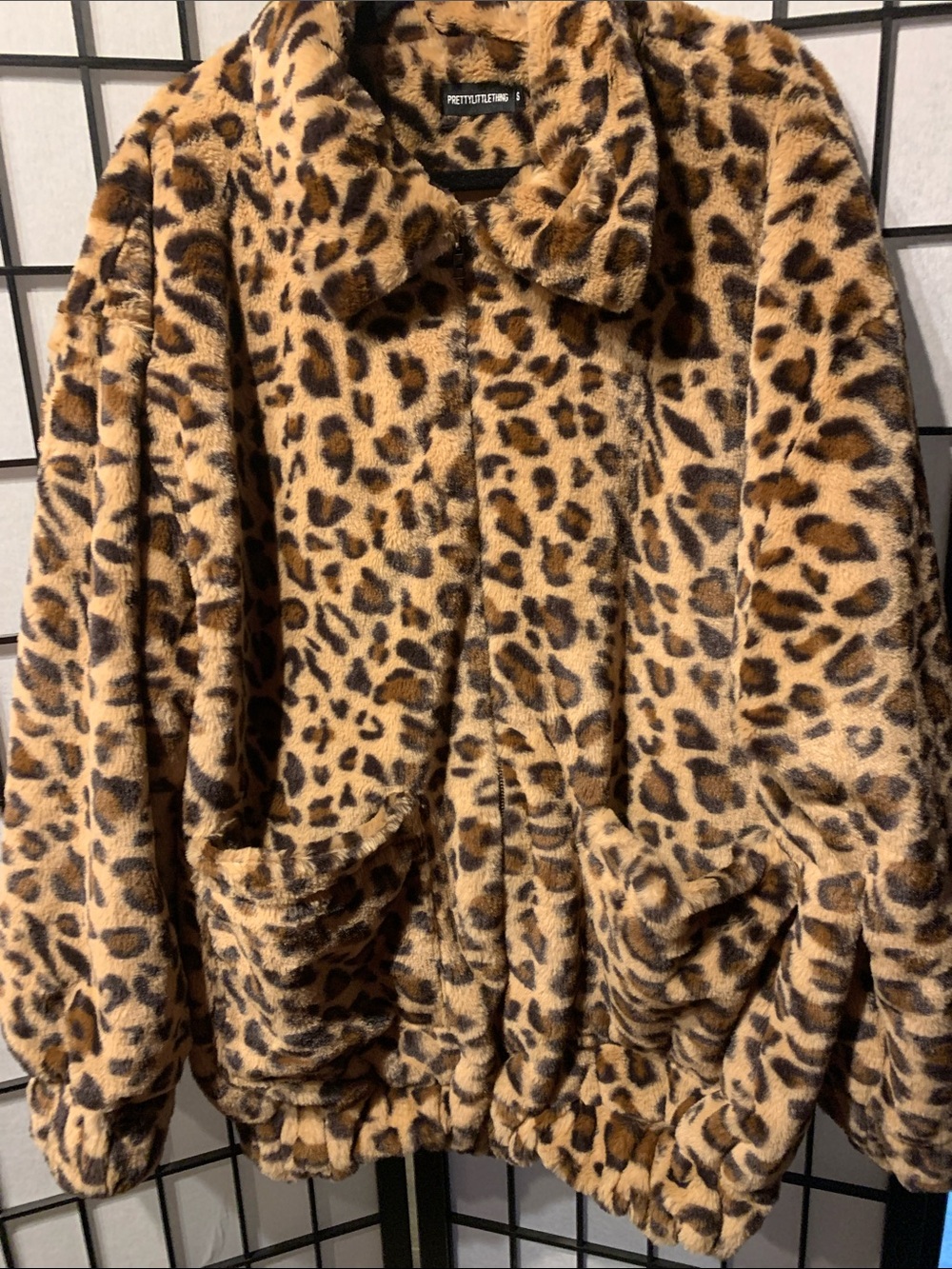 PrettyLittleThing Leopard Print Teddy Jacket - Brown/Black Size S